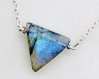 Blue Flash Labradorite Triangle Pendant Necklace | Healing Crystal Jewelry | Protection & Transformation Gemstone Necklace