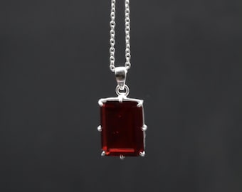 Emerald Cut Lab-Grown Ruby Pendant | Minimalist July Birthstone Necklace