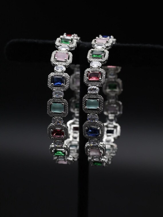 Rainbow Sapphire and 2 1/5ctw Diamond White Gold Tennis  Elegant Multicolor Gemstone Diamond Bracelet main image 1