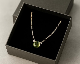 Dainty Peridot Teardrop Necklace: August Birthstone, Gold-Filled