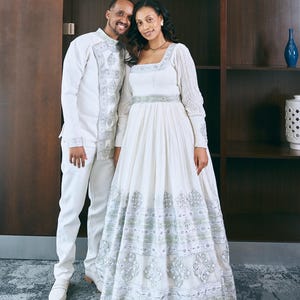 Ethiopian & Eritrean Couple Outfit Set | Habesha Kemis and Men’s Traditional Wear