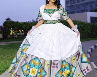 エチオピアとエリトリアの伝統的なドレス – 女性用 Habesha Kemis