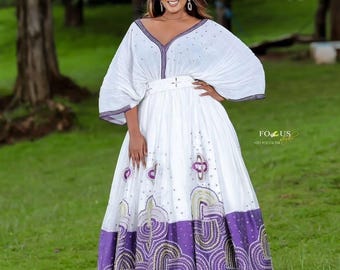 エチオピアとエリトリアの伝統的なドレス – 女性用 Habesha Kemis