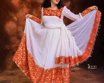 エチオピアとエリトリアの伝統的なドレス – 女性用 Habesha Kemis