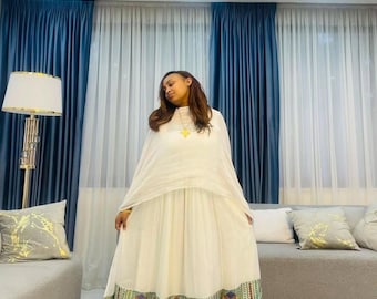 エチオピアとエリトリアの伝統的なドレス – 女性用 Habesha Kemis
