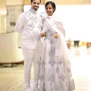 Ethiopian & Eritrean Couple Outfit Set | Habesha Kemis and Men’s Traditional Wear