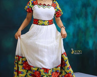 エチオピアとエリトリアの伝統的なドレス – 女性用 Habesha Kemis