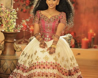 1 エチオピアとエリトリアの伝統的なドレス – 女性用 Habesha Kemis