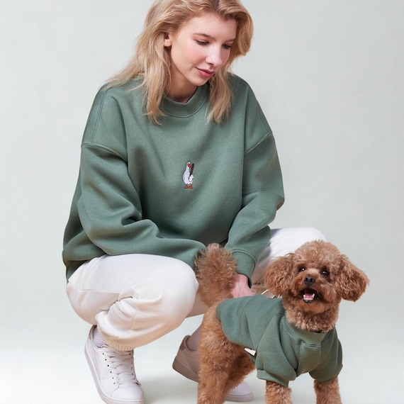 Matching Dog Owner Sweatshirt Set • Dog Mom Dad Outfit Green Pet Sweater  Duck Embroidery Owner Puppy Matching Clothes
