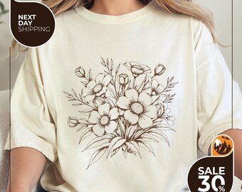 Comfort Colors® Vintage Pressed Flowers Shirt | Boho Cottagecore Shirt | Botanical Floral Tee Wildflowers Shirt | Gardener Floral | Natural
