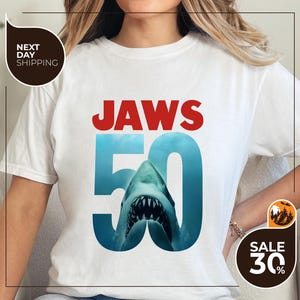 Comfort Colors® Jaws Fade Natural Adult T-Shirt | Jaws Movie Shirt | Ocean Shirt | Shark Jaws Shirt | Gift for dad shirt | Movie gift