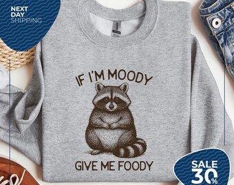 If I'm Moody Give Me Foody Sweatshirt | Feral Hoodie | Raccoon Sweatshirt | Sarcastic Gift | Gag Gift for Her | Gag Gift | Sarcastic Sweater