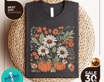 Boho Fall Floral Shirt | Retro Fall Tshirt | Autumn Vibes Shirt | Pumpkin Season Graphic Tee | Vintage Fall Pumpkin Aesthetic | Pumpkin tee