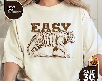 Comfort Colors® Easy Tiger T-Shirt | Vintage Distressed Tiger Shirt | Oversized Retro Tiger Tee | Trendy Grunge Indie Boho Tee | Graphic Tee