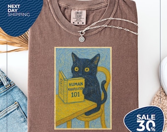 Comfort Colors® Van Gogh Cat Shirt, Van Gogh Irises Cat Tshirt, Black Cat tee, Funny Cat shirt, Ladies Shirts, Funny gift idea