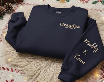 Embroidered Grandpa Sweatshirt – Personalized Grandkids Name Sleeve Gift