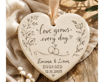 Personalized Wedding Ornament, Custom Ceramic Couple Gift, Engagement Keepsake Ornament, Bridal Shower Gift, Newlywed Christmas Decor