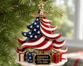 America 250 Years Ornament, Patriotic Christmas Ornament, USA Flag Tree Acrylic Ornament, 1776-2026 Keepsake, Fourth of July Gift