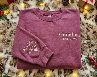 Custom Embroidered Grandma Sweatshirt – Personalized Grandkids Name Sleeve