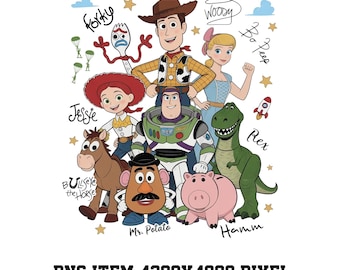 Toy Story Friends PNG Bundle, Woody Buzz Lightyear Jessie Rex Hamm Forky Digital Download, Cartoon Character PNG, Birthday Shirt Design PNG