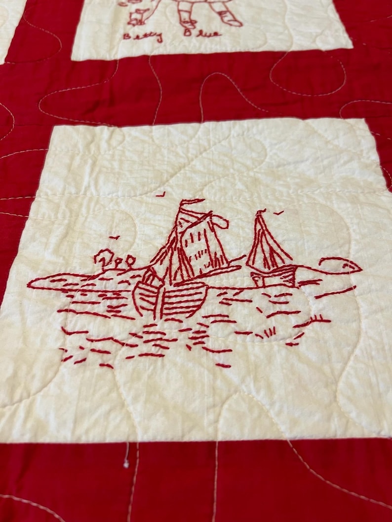 Antique Redwork Album Quilt – Hand Embroidered, 87in X 85in ,pristine ...