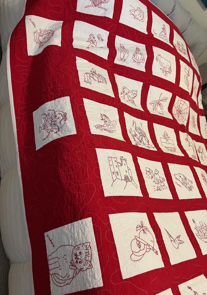Antique Redwork Album Quilt – Hand Embroidered, 87in X 85in ,pristine ...