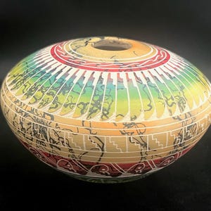 Navajo Horsehair Pottery Vase Beautifully Made 2 1/2” Tall 15” In Diam signed by artist