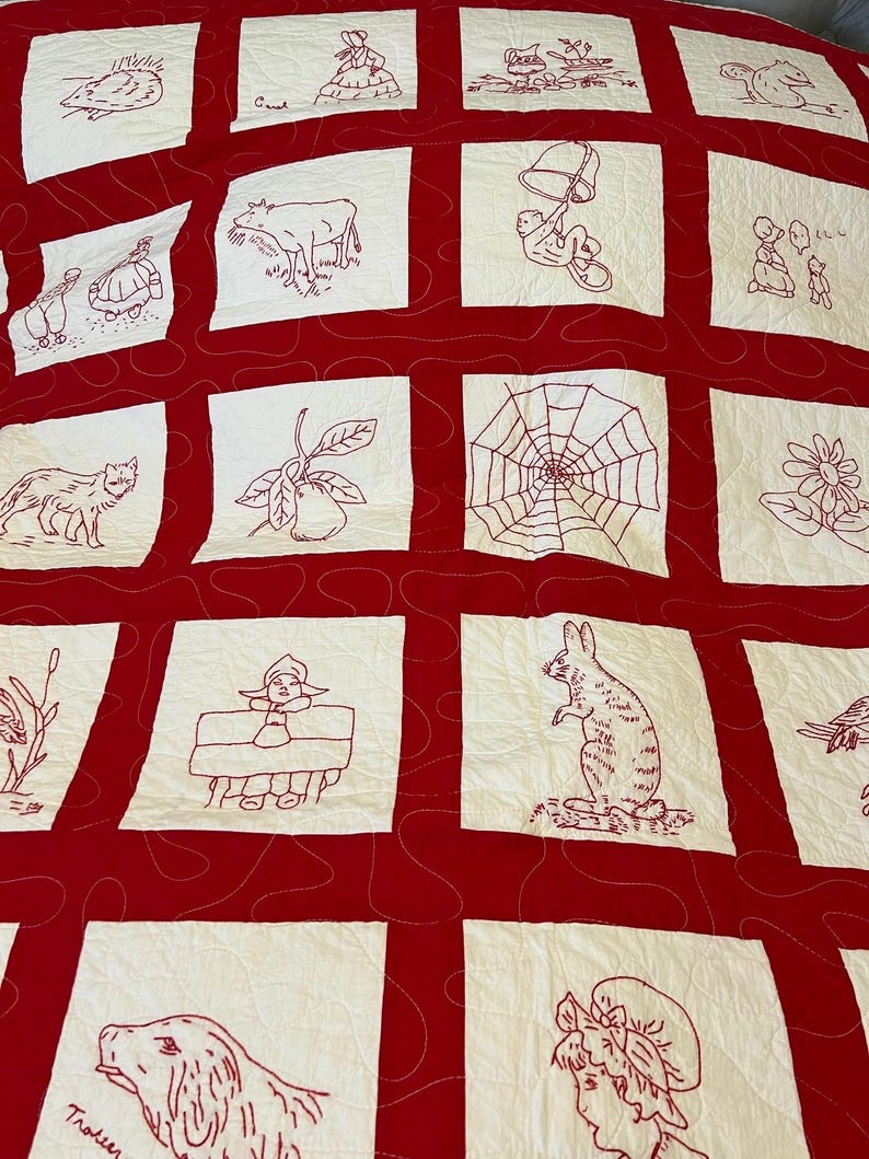 Antique Redwork Album Quilt – Hand Embroidered, 87in X 85in ,pristine ...