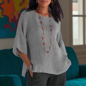 CloudEase Linen Blend Blouse – Oversized Lightweight 3/4 Sleeve Summer Top for Women (S to XXXL)