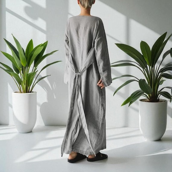 Elegant One-shoulder Belted Dress – Ankle-length Cotton Linen Long