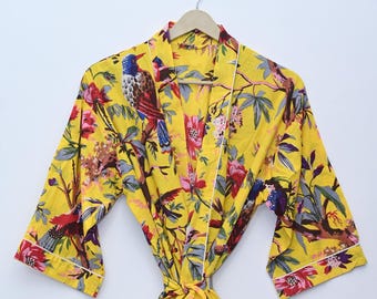Cotton Kimono Robes Dressing Gown,Block Print Bridesmaid, Summer Nightwear,One Size