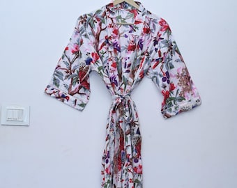 Cotton Kimono Robes Dressing Gown,Block Print Bridesmaid, Summer Nightwear,One Size
