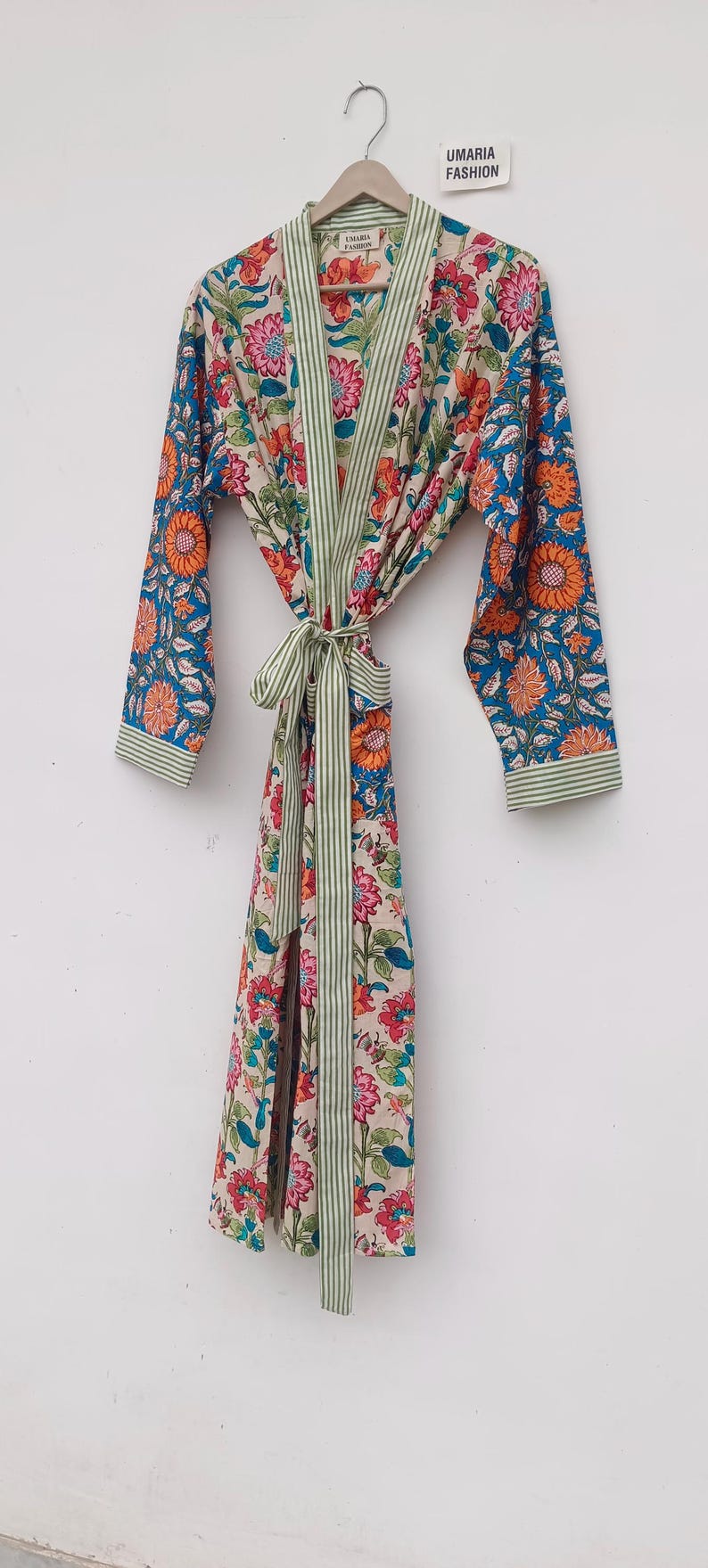 Bata de kimono de algodón, bata estampada, ideal para damas de honor, ropa de dormir de verano, talla única. imagen 10