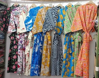 Bata de kimono de algodón, bata estampada, ideal para damas de honor, ropa de dormir de verano, talla única.