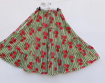 Floral Cotton Maxi Skirt, Tiered Gauze A-Line Skirt