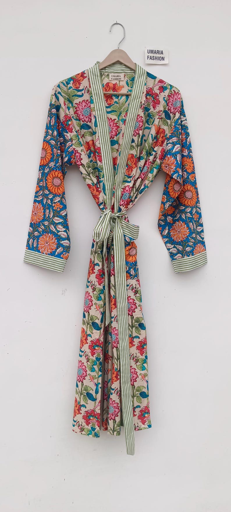 Bata de kimono de algodón, bata estampada, ideal para damas de honor, ropa de dormir de verano, talla única. imagen 9