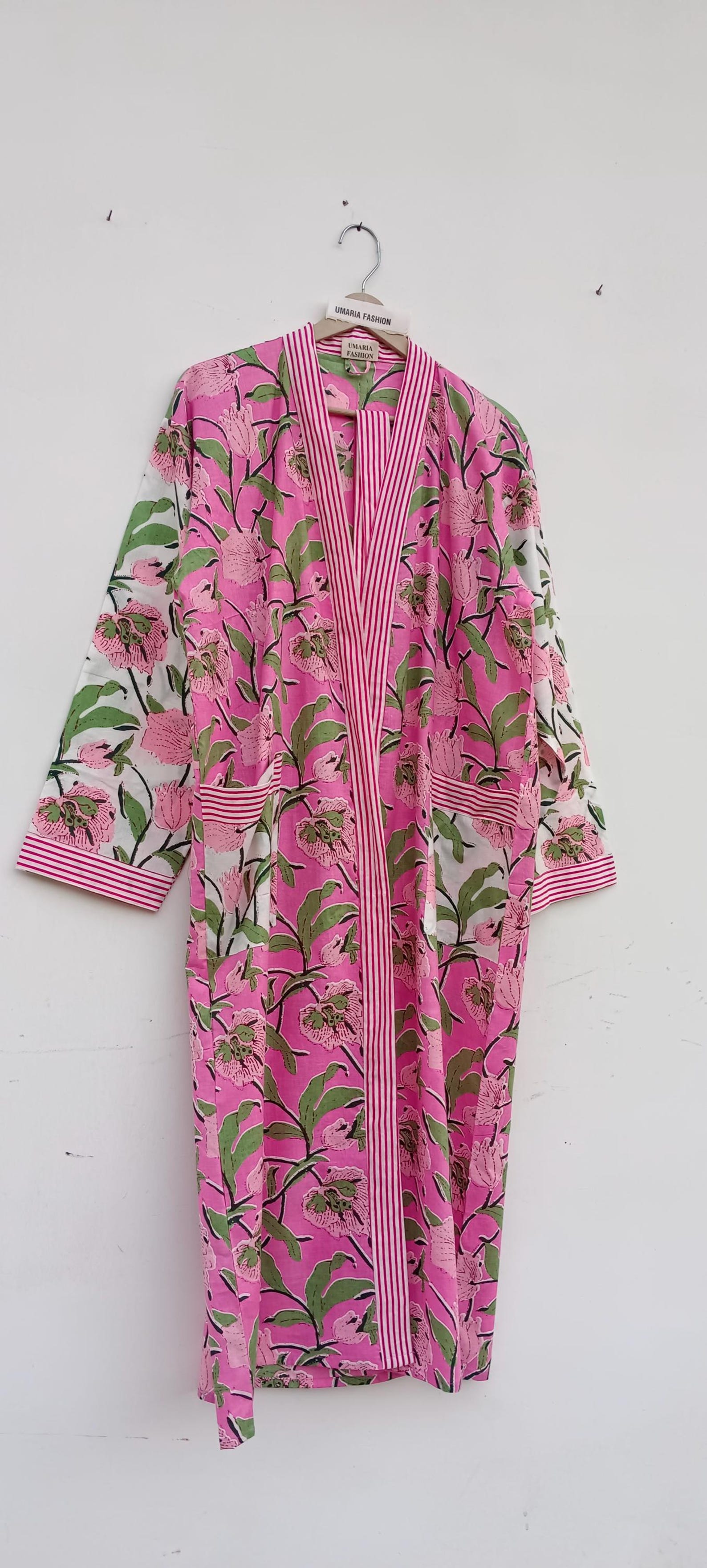 Drawn Block Robe Cotton Kimono Robes Dressing Gown,block Print Bridesmaid, Summer ...