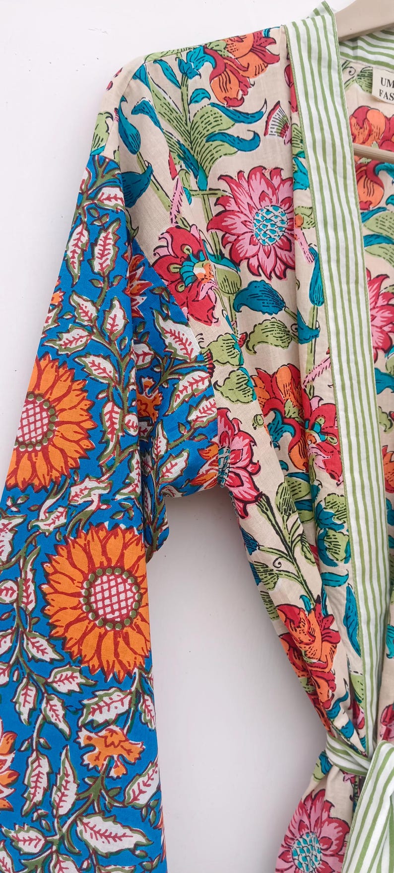 Bata de kimono de algodón, bata estampada, ideal para damas de honor, ropa de dormir de verano, talla única. imagen 5