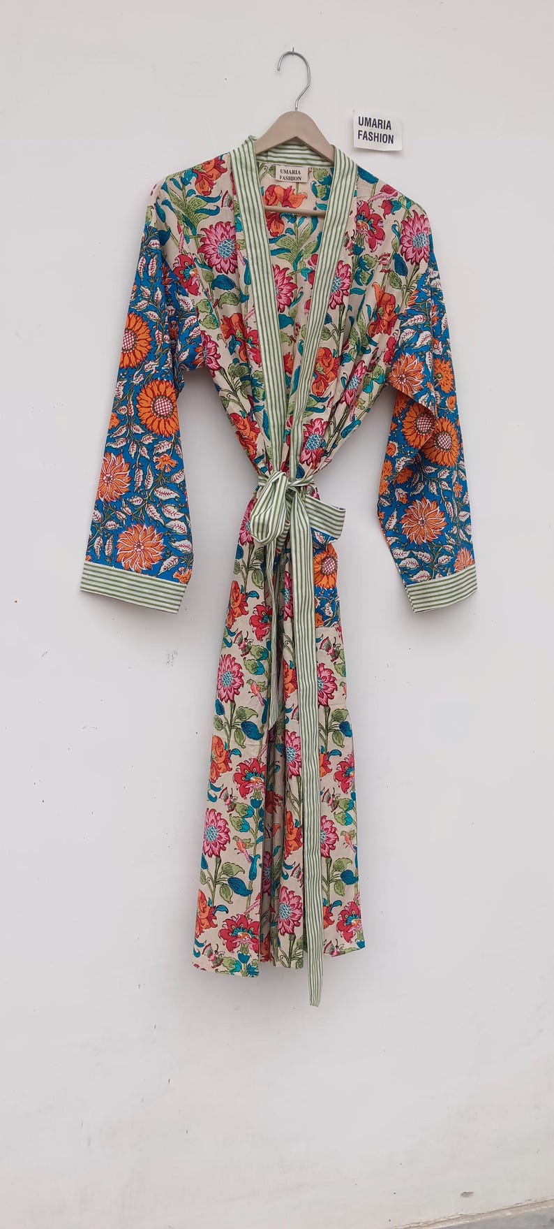 Bata de kimono de algodón, bata estampada, ideal para damas de honor, ropa de dormir de verano, talla única. imagen 12