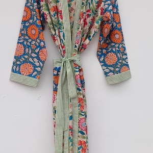 Bata de kimono de algodón, bata estampada, ideal para damas de honor, ropa de dormir de verano, talla única. imagen 3