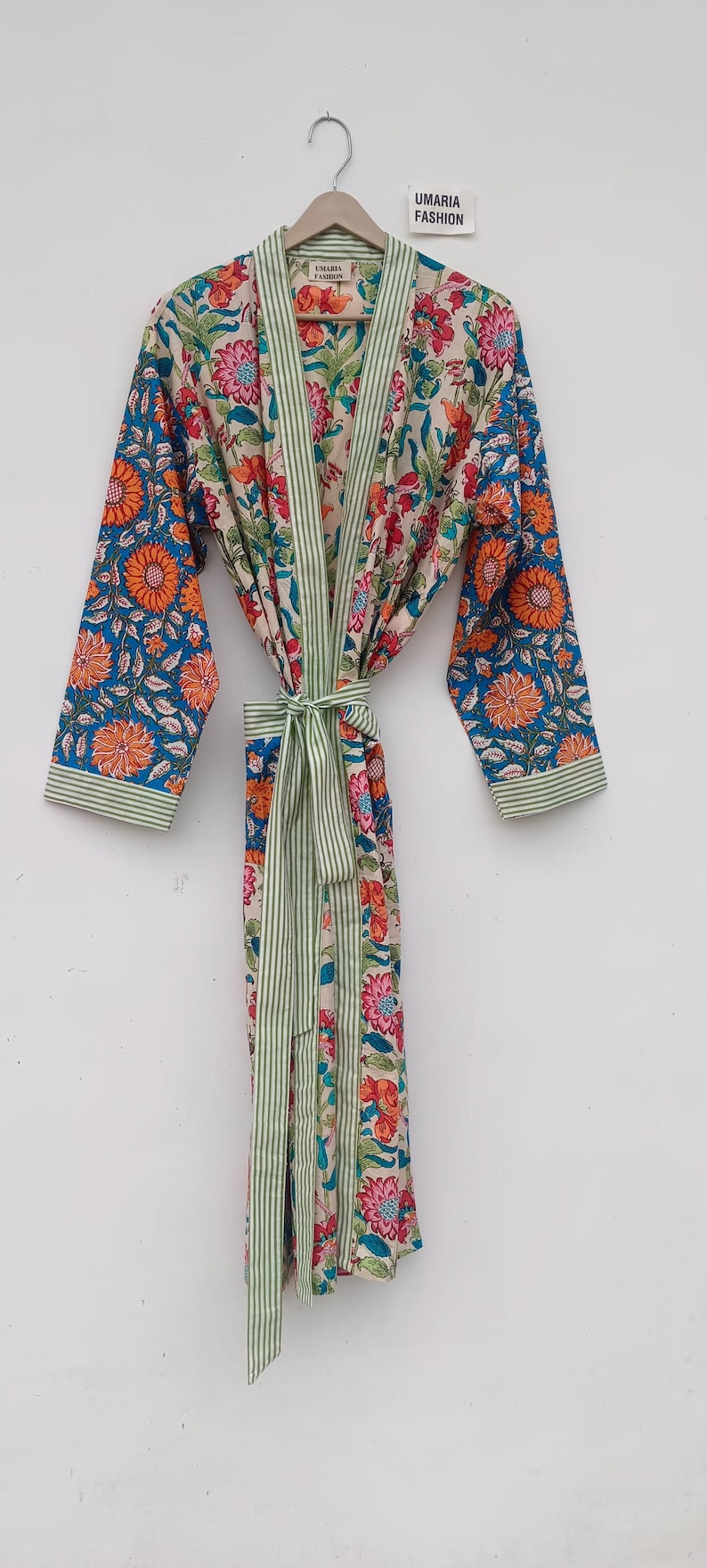Bata de kimono de algodón, bata estampada, ideal para damas de honor, ropa de dormir de verano, talla única. imagen 3