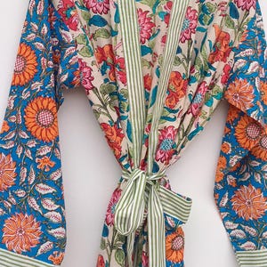 Bata de kimono de algodón, bata estampada, ideal para damas de honor, ropa de dormir de verano, talla única. imagen 6
