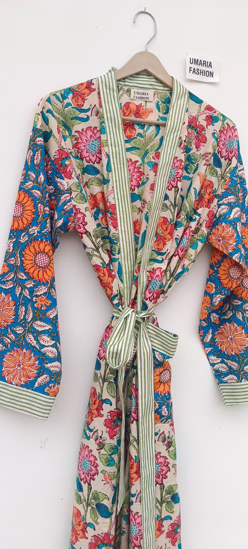 Bata de kimono de algodón, bata estampada, ideal para damas de honor, ropa de dormir de verano, talla única. imagen 6
