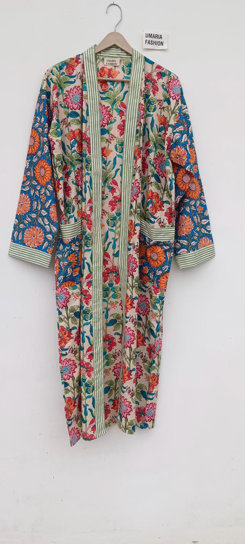 Bata de kimono de algodón, bata estampada, ideal para damas de honor, ropa de dormir de verano, talla única. imagen 11