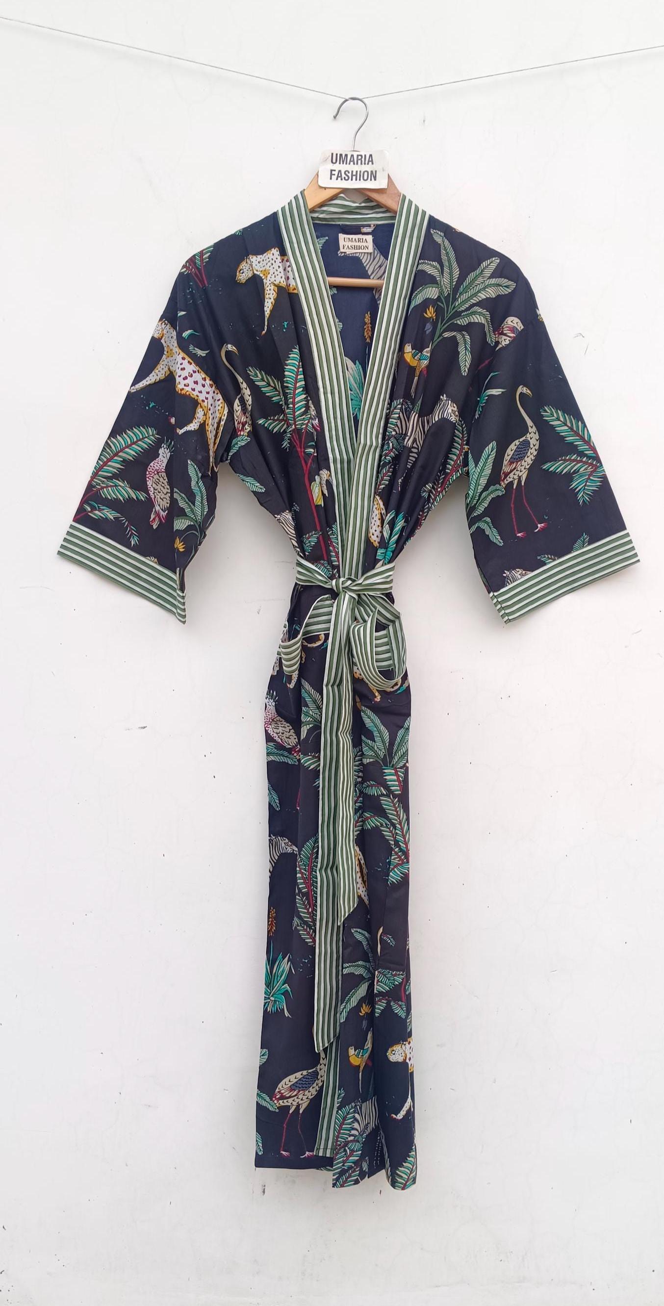 summer cotton dressing gown womens Moomaya Printed Robe For Women Dressing Gown Short Cotton Summer Bathrobe, Women's, Size: Small