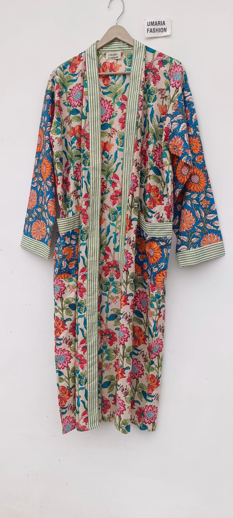 Bata de kimono de algodón, bata estampada, ideal para damas de honor, ropa de dormir de verano, talla única. imagen 7