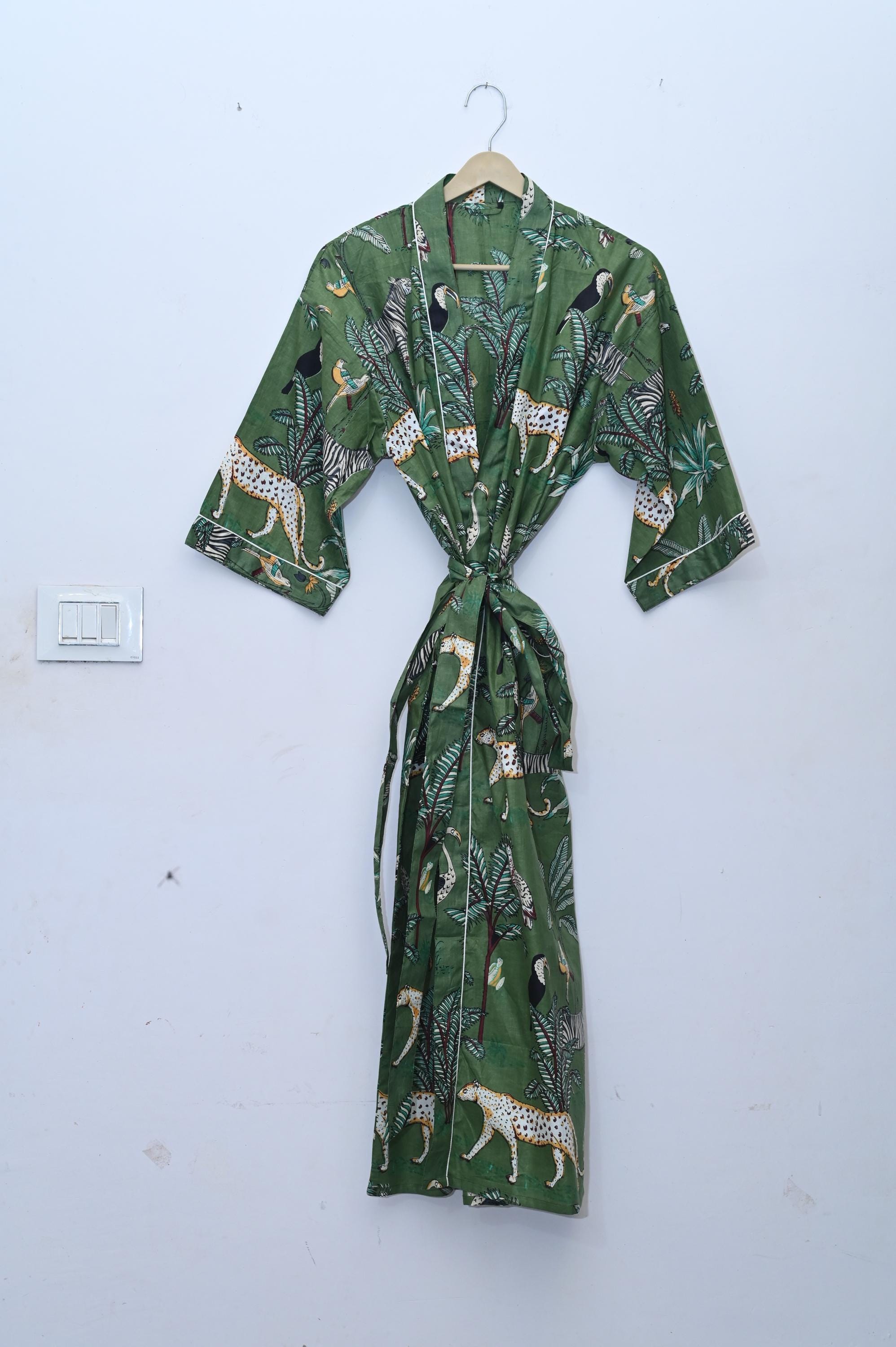 Cotton Kimono Robes Dressing Gown,Block Print Bridesmaid, Summer Nightwear,One Size