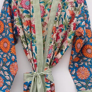 Bata de kimono de algodón, bata estampada, ideal para damas de honor, ropa de dormir de verano, talla única. imagen 2