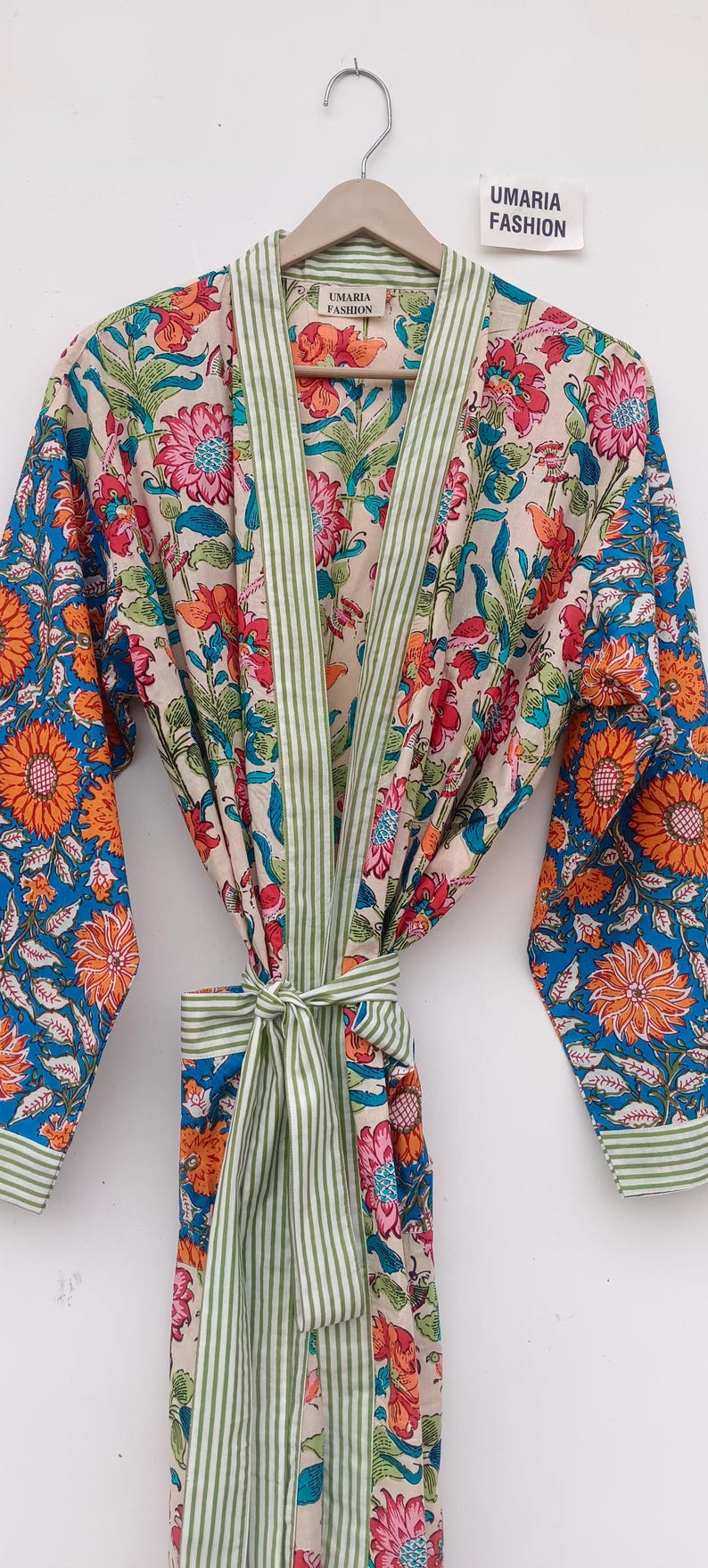 Bata de kimono de algodón, bata estampada, ideal para damas de honor, ropa de dormir de verano, talla única. imagen 2