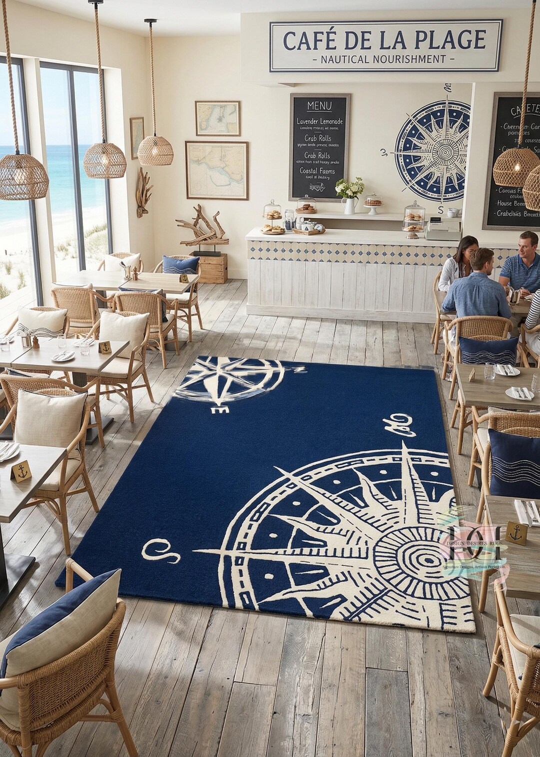 Blue Compass Rug Navy Blue Compass Rug | Hand Tufted Maritime Area Rug | Coastal Beach ...